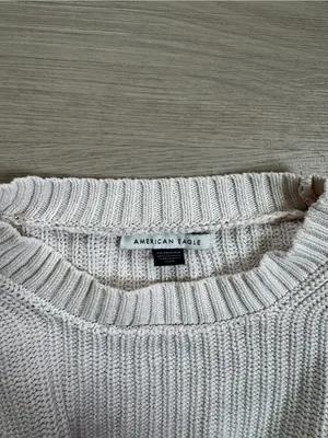 American Eagle cream chunky rib-knit oversized crewneck sweater size XS thumbnail 3