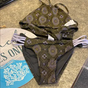 L*Space Army Green and Gold Geometric Patterned Bikini Set thumbnail 1