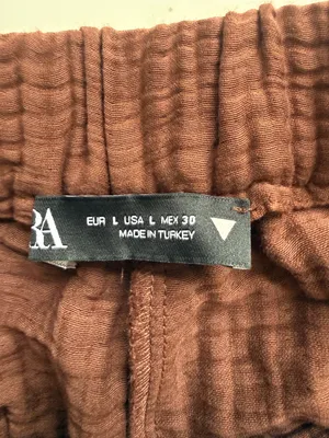 Zara Gauze Textured Brown Slouchy Pants Size Large thumbnail 4