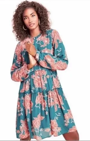 ANTHROPOLOGIE‎ Maeve Esther Floral Tiered Tunic Dress New NWT Small Green Orange thumbnail 1