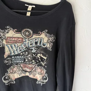 American Eagle Western Rodeo Shirt‎ M Black Long Sleeve Rhinestone Cowgirl Western Grunge thumbnail 2