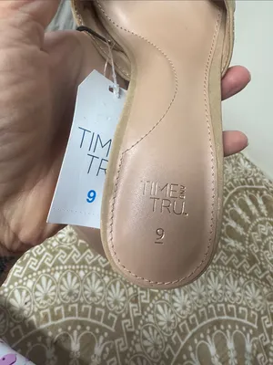 Time and Tru Pointed Mule Slides in Taupe with Silver Eyelet Accents thumbnail 2