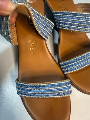 Italina Blue Striped Fabric Wedge Sandals thumbnail 8
