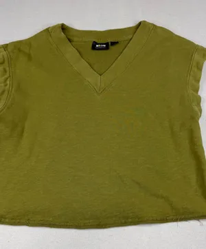 Maeve Anthropologie Olive Green Organic Cotton Raw Hem Crop Sweatshirt L thumbnail 1