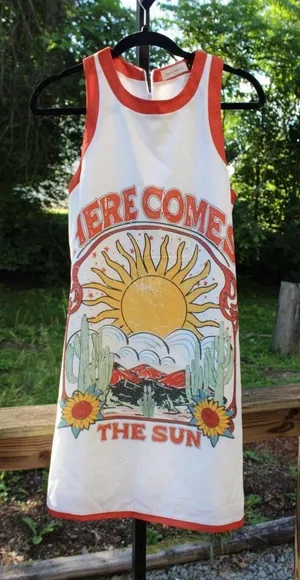 Nice To Meet You “Here Comes The Sun” Graphic Mini Dress | Size L thumbnail 1