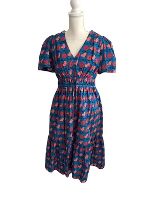 TUCKERNUCK Blue Red Tropical Floral Print Dress Size Medium thumbnail 4