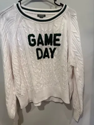 Wild Fable Game Day Cable Knit Sweater White Red Varsity Tailgate Size thumbnail 3