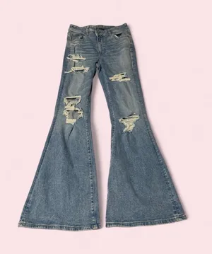 American Eagle Outfitters Distressed Flare Jeans - Light Blue thumbnail 1