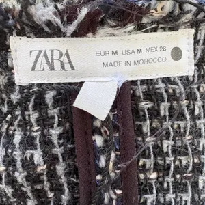 Zara‎ Tweed Mini Dress Size M Black Blue Gold Button Frayed Trim Classic Preppy thumbnail 9