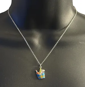 Silver tone champagne bucket pendant necklace thumbnail 1