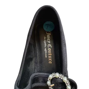 Juicy Couture Black Velvet Mary Jane Pearl Rhinestone Buckle Flats 7.5 thumbnail 2