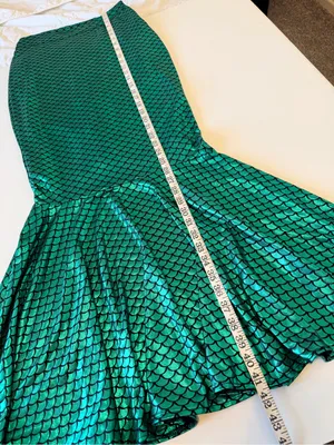 Mermaid Skirt floor length, green metallic fish scales pattern, lined, size S thumbnail 4