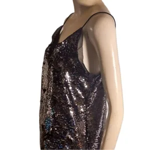 WDNY Cami Sequin Party Top Spaghetti Straps V Neck Size M Metallic NWT thumbnail 4