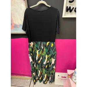 Kancystore Womens Tropical‎ Leaf Print Maxi Dress Black Green Short Sleeve 2XL thumbnail 5