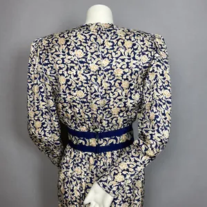 Vintage Dress 80s Long Sleeve Pencil Officecore Puff Sleeves Floral High‎ Neck thumbnail 5