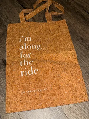 Anthropologie Cork Tote Bag - Tan with White Text thumbnail 1