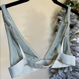 Skims Cotton Rib Plunge Bralette Mineral Green Sage Adjustable Straps M NWOT‎ thumbnail 4