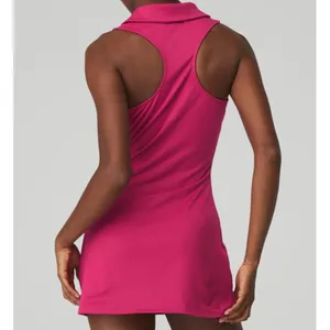 Alo Charmed Tennis Dress Magenta Crush Button-Up V-Neck Sleeveless Henley Mini L thumbnail 4
