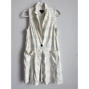 Maeve Anthropologie Long Linen Plaid Duster Vest Ivory Windowpane Academia‎ Sz 4 thumbnail 13