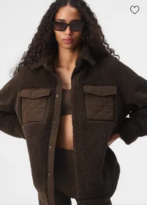 Alo Yoga NWT Plush Sherpa Edge Shacket in Expresso Button Down, Front Pockets S thumbnail 1