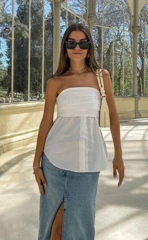 ZARA NWT  STRETCH POPLIN TOP WHITE. SIZE Medium thumbnail 1