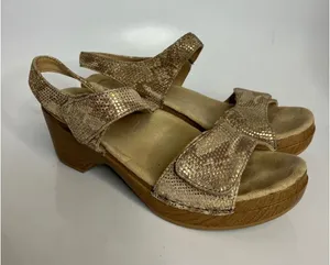 Dansko Wedge Sandals Women 38 Gold Good Snake Print Metallic Platform‎ Strappy thumbnail 1