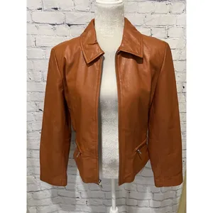 Vintage Wilsons Leather Jacket Women Orange Zip Up Size Medium thumbnail 2