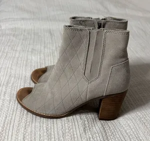 Toms Light Gray Quilted Suede Peep-Toe Ankle Booties thumbnail 1