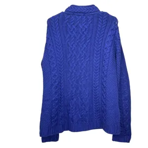 Aran Crafts Blue Merino Wool‎ Button Front Cardigan Sweater Size LARGE thumbnail 6