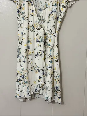 Abercrombie & Fitch Floral Faux Wrap Mini Dress XS White Blue Cottagecore thumbnail 4