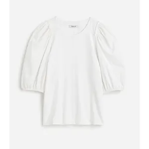 J.Crew Madewell Puff Sleeve Tee Shirt Cotton Top Relaxed Minimalist Eyelet White M NWT thumbnail 4