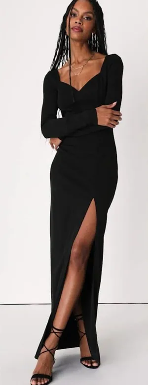Lulus Save a Little Bliss For Me Black Long Sleeve Bodycon Maxi Dress Medium NWT thumbnail 1