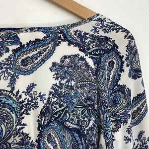 DR2 by Daniel Rainn Blue White Paisley Shift Dress Tassel Tie Neck Split MEDIUM thumbnail 11