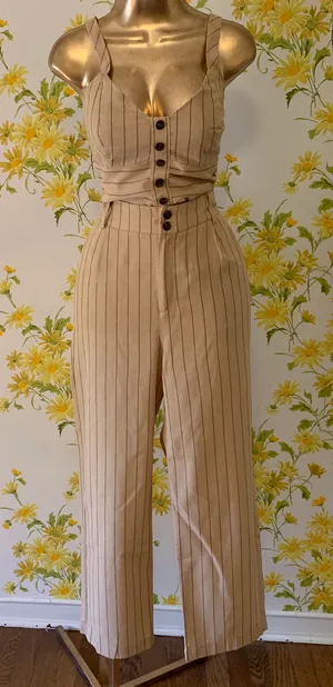 Pinstripe pants and crop top matching set two piece pant set size M thumbnail 1