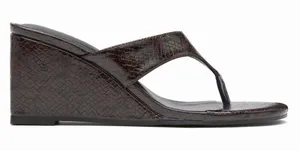 Cider brown leather wedge chunky thong sandals  thumbnail 1