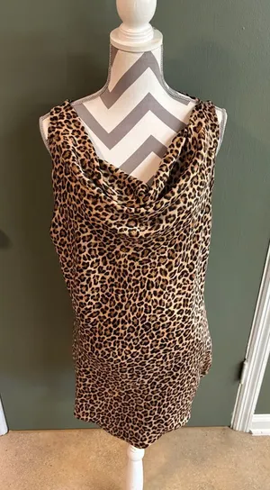 Leopard Print Cowl Neck Dress - Tan & Black thumbnail 1