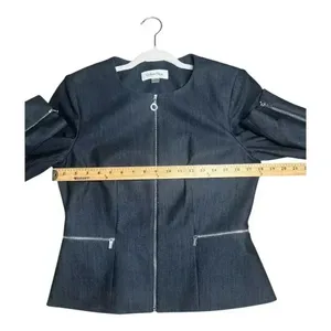 Calvin Klein Womens Denim Blue Peplum Zip Up Blazer,‎ Size 8 thumbnail 9