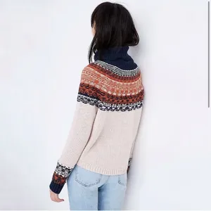 Madewell Brookdale Fair Isle Turtleneck Sweater Navy Orange Fall Small Autumn thumbnail 5