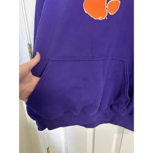 Clemsen Purple Orange Hooded Pullover Sweatshirt XL Kangaroo Pocket Paw Print thumbnail 4