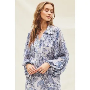 Aritzia Dress Forum Women Mini‎ Cottagecore Dress Medium Blue Paisley Western thumbnail 3