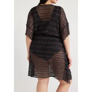 Time and Tru Womens Coverup Black Size XL Crochet Kaftan Short Sleeve V-Neck thumbnail 2