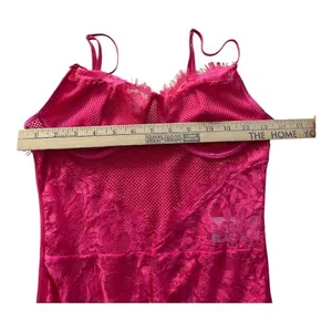 Pink Floral Lace Scalloped Sheer Lingerie Teddy Bodysuit Size S thumbnail 5