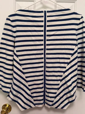 Veronica Beard Lincoln Mariner Striped Lace Up Shoulder Top Medium‎ Nautical thumbnail 5