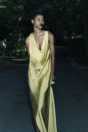Zara maxi dress zwcollection satin flowy Sleeveless Lime evening party wedding thumbnail 16