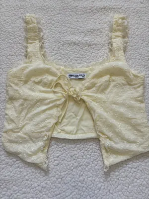Princess Polly Merrelle Yellow Eyelet Tie Front Crop Top size 4 Coquette dollett thumbnail 1
