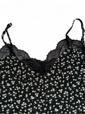 SheIn Maternity Black Lace-Trim Camisole Tank Top with White Daisy Print thumbnail 2