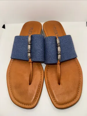 THE FLEXX Thong Sandals w Wide Strap Denim Blue Women’s 8 thumbnail 3