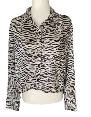 ZARA Long Sleeve Zebra Print Crop Top thumbnail 3