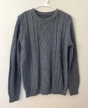 Gray cable sweater comfortable warm casual women’s winter fall too long‎ sleeves thumbnail 1