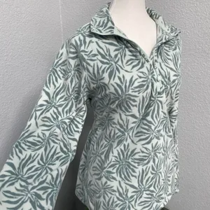 Eddie Bauer Sage Green Blue Leaf Print Soft Fleece Quarter Zip Pullover Outdoor thumbnail 2